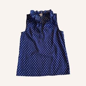 J. Crew blue tank white dots & ruffle collar, size 0